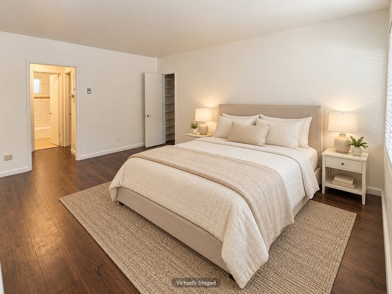 Unit C bedroom, virtually staged