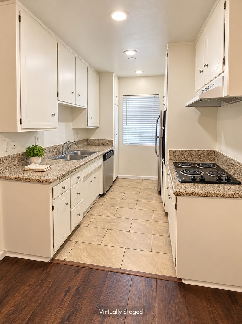 Unit C kitchen, virtually staged
