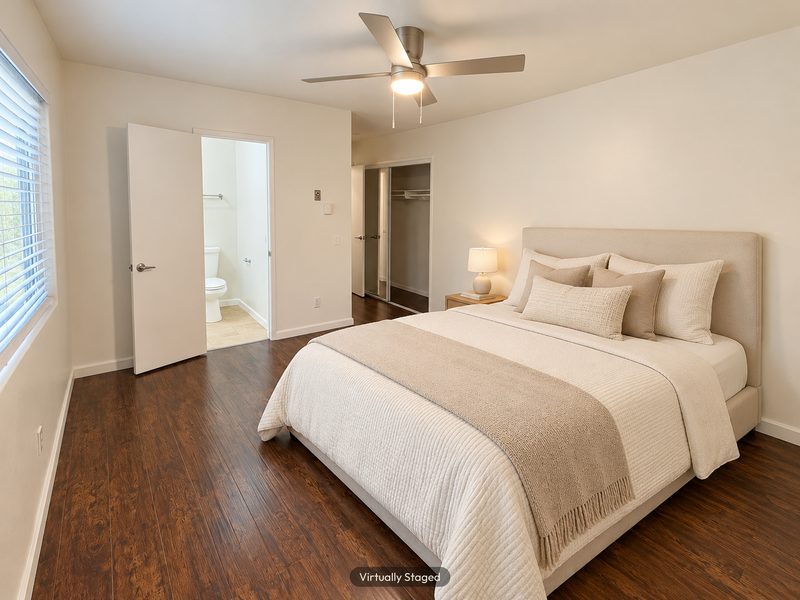 Unit C bedroom, virtually staged