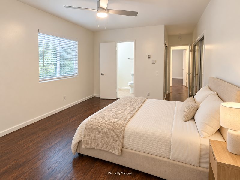 Unit C bedroom, virtually staged
