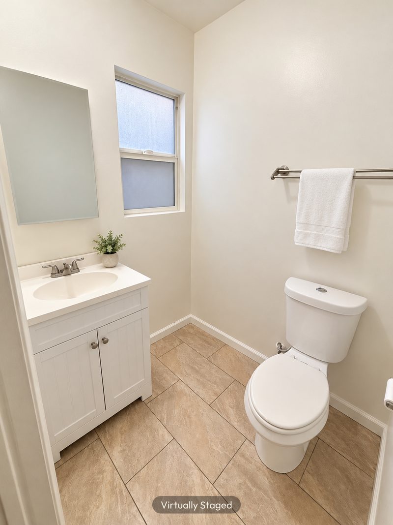 Unit C half bath, virtually staged