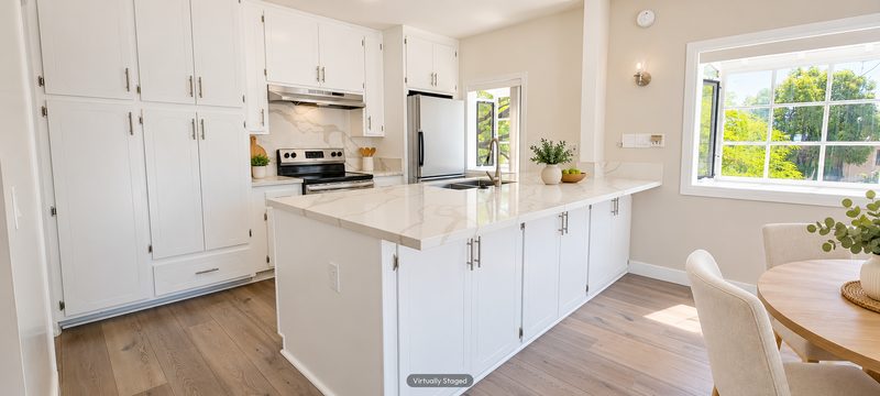 Unit D kitchen, virtually staged