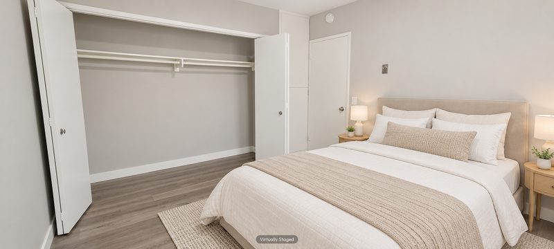 Unit D bedroom, virtually staged