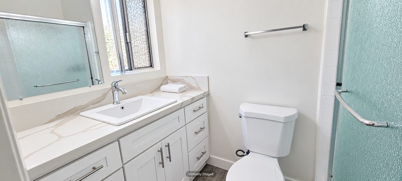 Unit D bathroom vanity, virtually staged