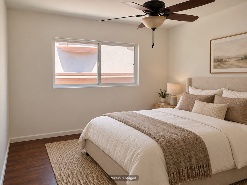 Unit E bedroom, virtually staged