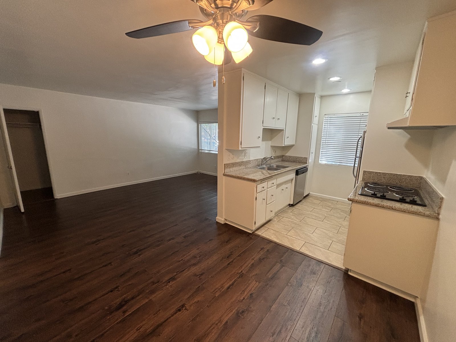 Unit C living room and kitchen, original unaltered photo